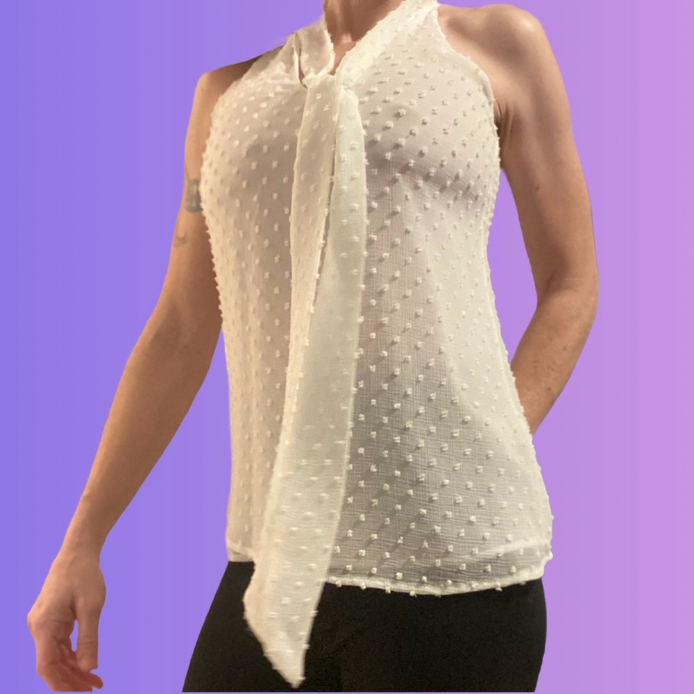 XXS Calvin Klein Women’s Sleeveless Mock Neck Tie Blouse